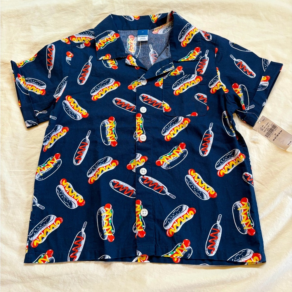 Old Navy hotdog print short sleeve button down - 4T
